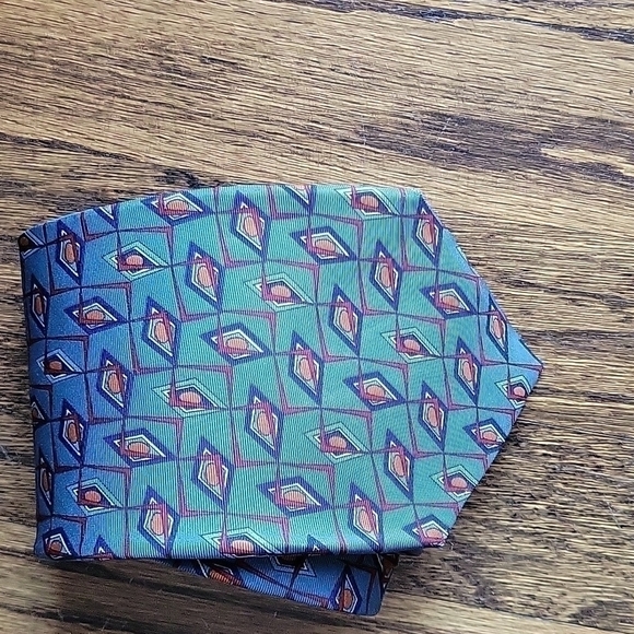 Christian Dior Monsieur Vintage All Silk Blue Gray Geometrical Abstract Necktie - Picture 9 of 10